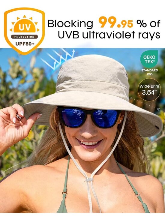 〽️Women Beige Ponytail UPF 80+ Wide Brim Packable Cowboy Hat Beach Sun Hat main image 4